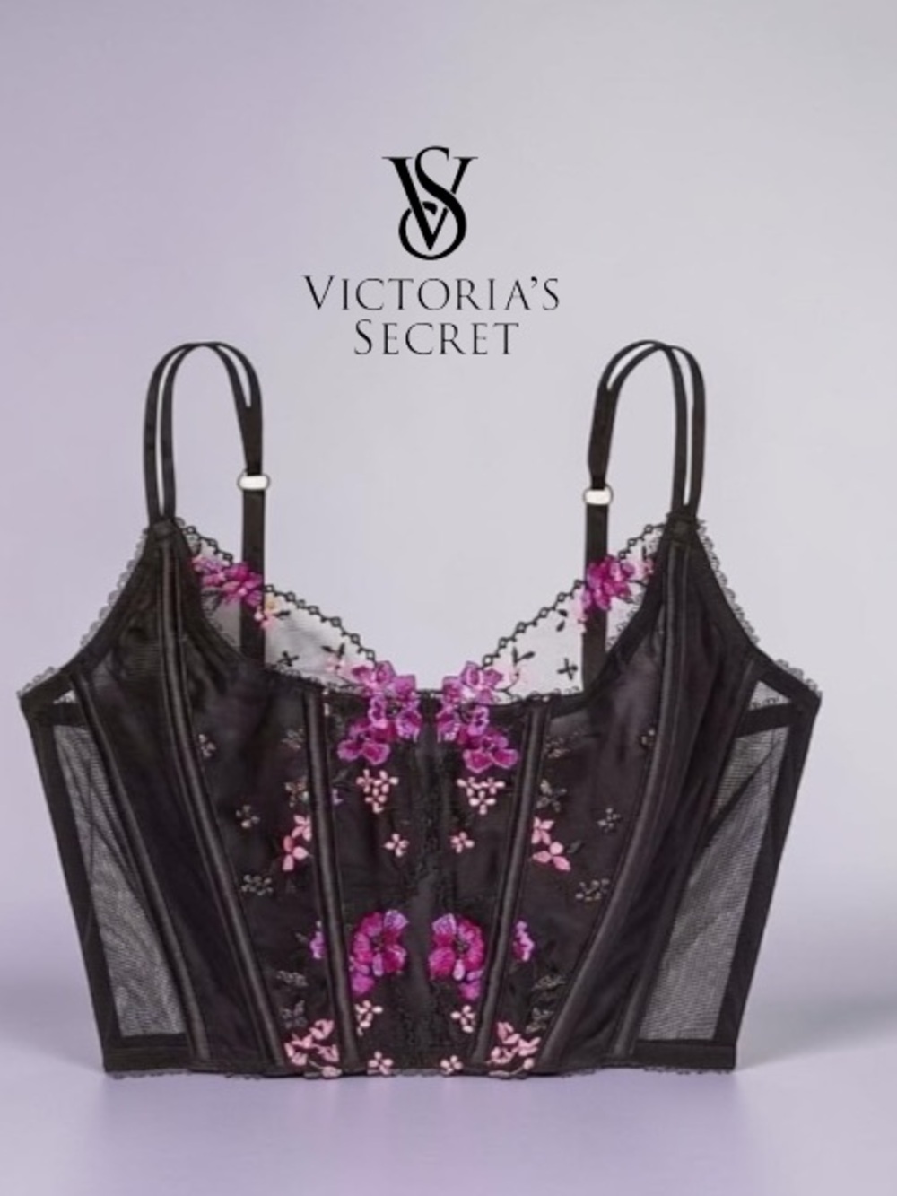 Victoria's Secret Very Sexy Embroidered Floral Mesh Corset Top - Size XL